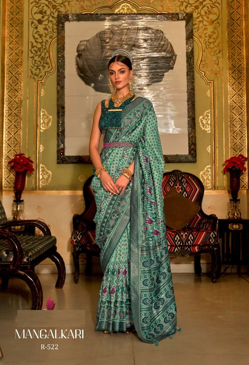 DESIGNER FANCY PARTY WEAR GREEN SILK SAREE EXCLUSIVE COLLECTION SM REVAA MANGALKARI 522