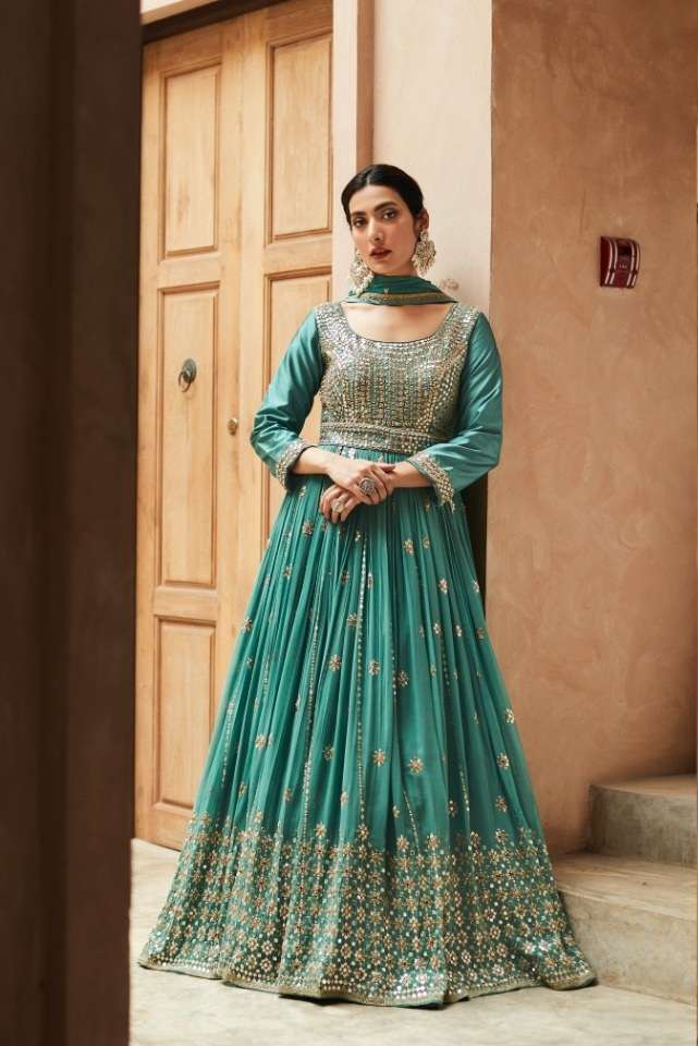 DESIGNER FANCY PARTY WEAR LONG ANARKALI SALWAR SUIT IN GEORGETTE AF AZA 9449