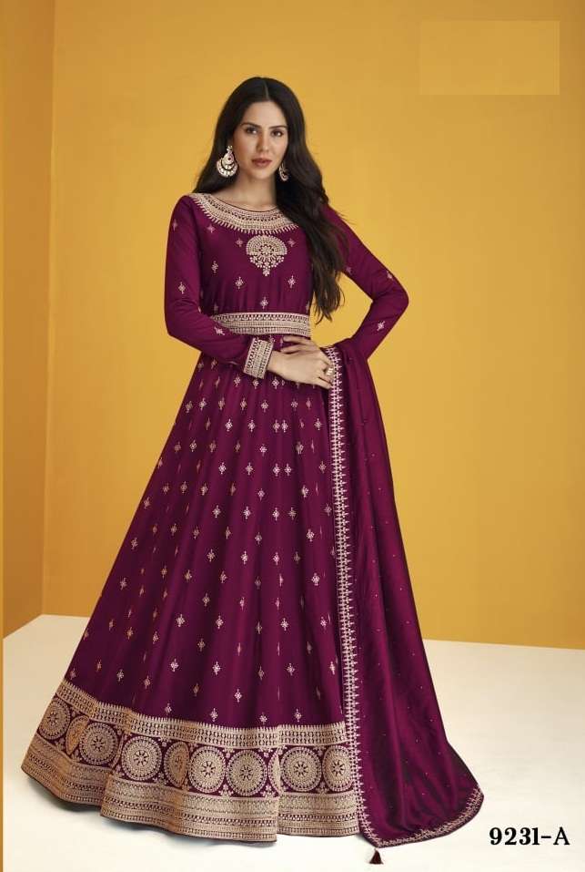 DESIGNER FANCY PARTY WEAR LONG ANARKALI SILK SALWAR SUIT JG AF HEERVA 9231 A