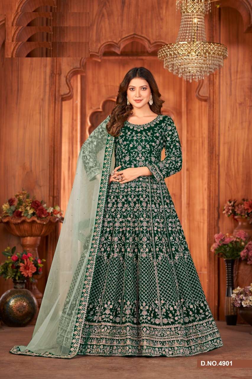 DESIGNER FANCY PARTY WEAR LONG GREEN ANARKALI GEORGETTE SALWAR SUIT AANAYA 4901