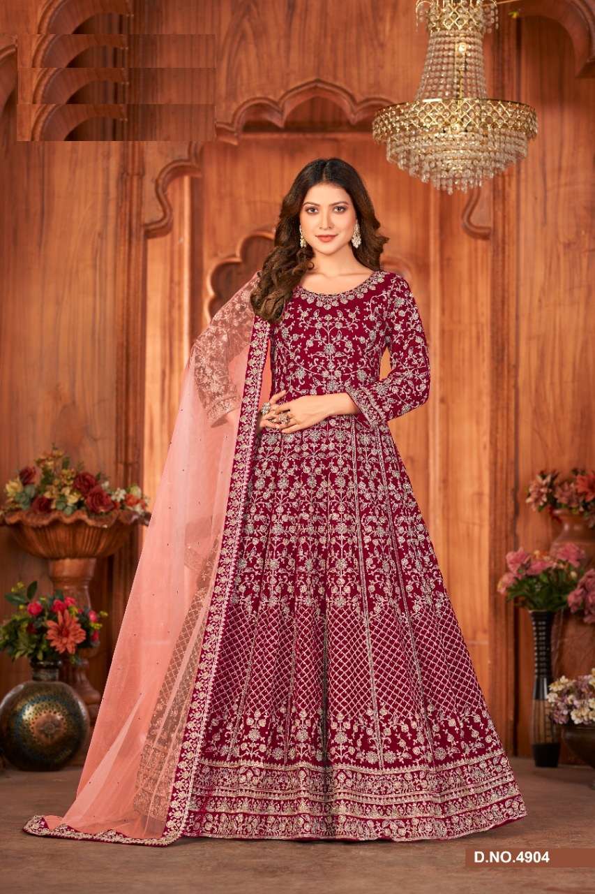 DESIGNER FANCY PARTY WEAR LONG PINK ANARKALI GEORGETTE SALWAR SUIT AANAYA 4904