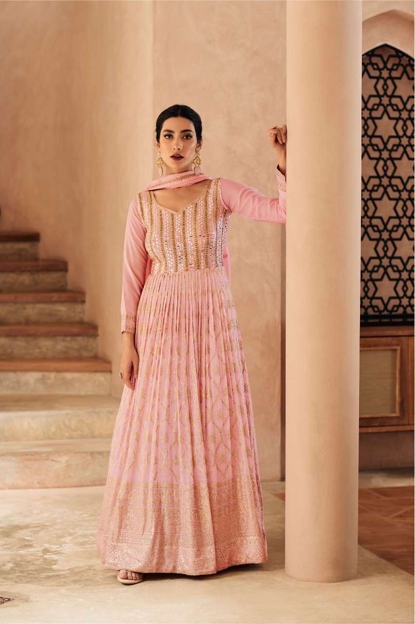 DESIGNER FANCY PARTY WEAR LONG PINK ANARKALI SALWAR SUIT IN GEORGETTE RH AF ZARA 9438