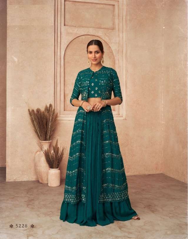 DESIGNER FANCY PARTY WEAR LONG RAMA GREEN ANARKALI SALWAR SUIT GOWN IN GEORGETTE SAYURI THREADS 5228