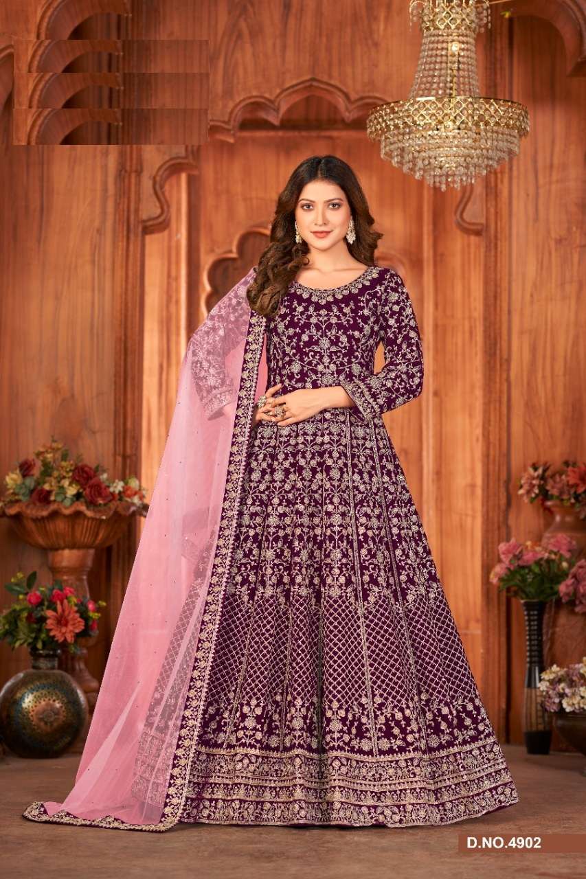 DESIGNER FANCY PARTY WEAR LONG RANI PINK ANARKALI GEORGETTE SALWAR SUIT AANAYA 4902