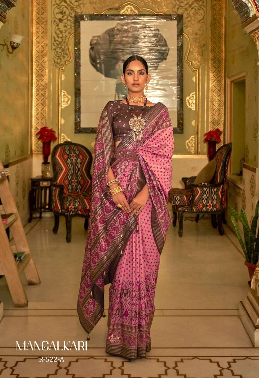 DESIGNER FANCY PARTY WEAR PINK SILK SAREE EXCLUSIVE COLLECTION SM REVAA MANGALKARI 522A