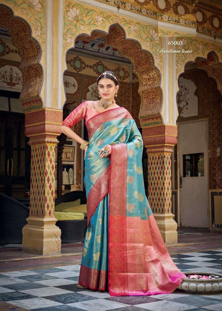 DESIGNER FANCY PARTY WEAR SKY BLUE SILK SAREE EXCLUSIVE COLLECTION RAJYOG AVYUKTHA SM 65003