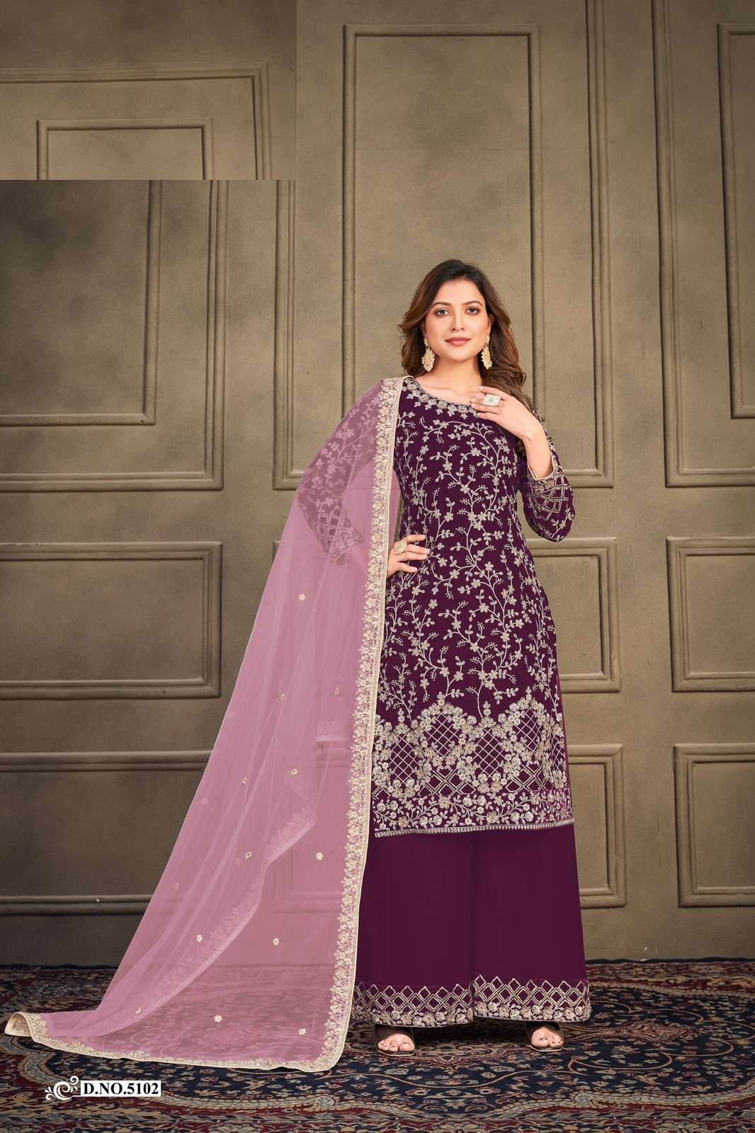 DESIGNER FANCY PURPLE PAKISTANI PARTY WEAR VELVET STRAIGHT SALWAR SUIT ANY 5102