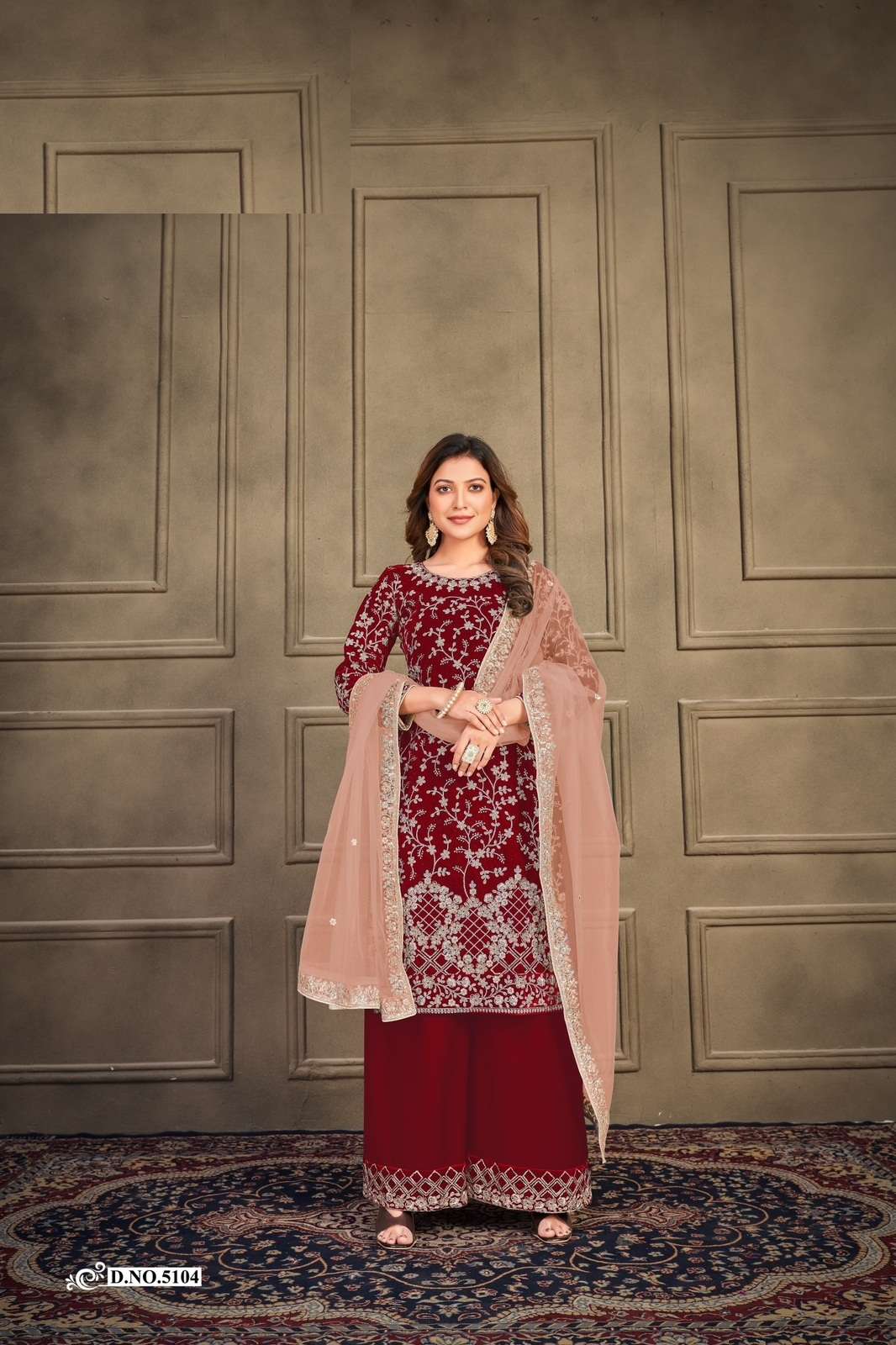 DESIGNER FANCY RED PAKISTANI PARTY WEAR VELVET STRAIGHT SALWAR SUIT ANY 5104