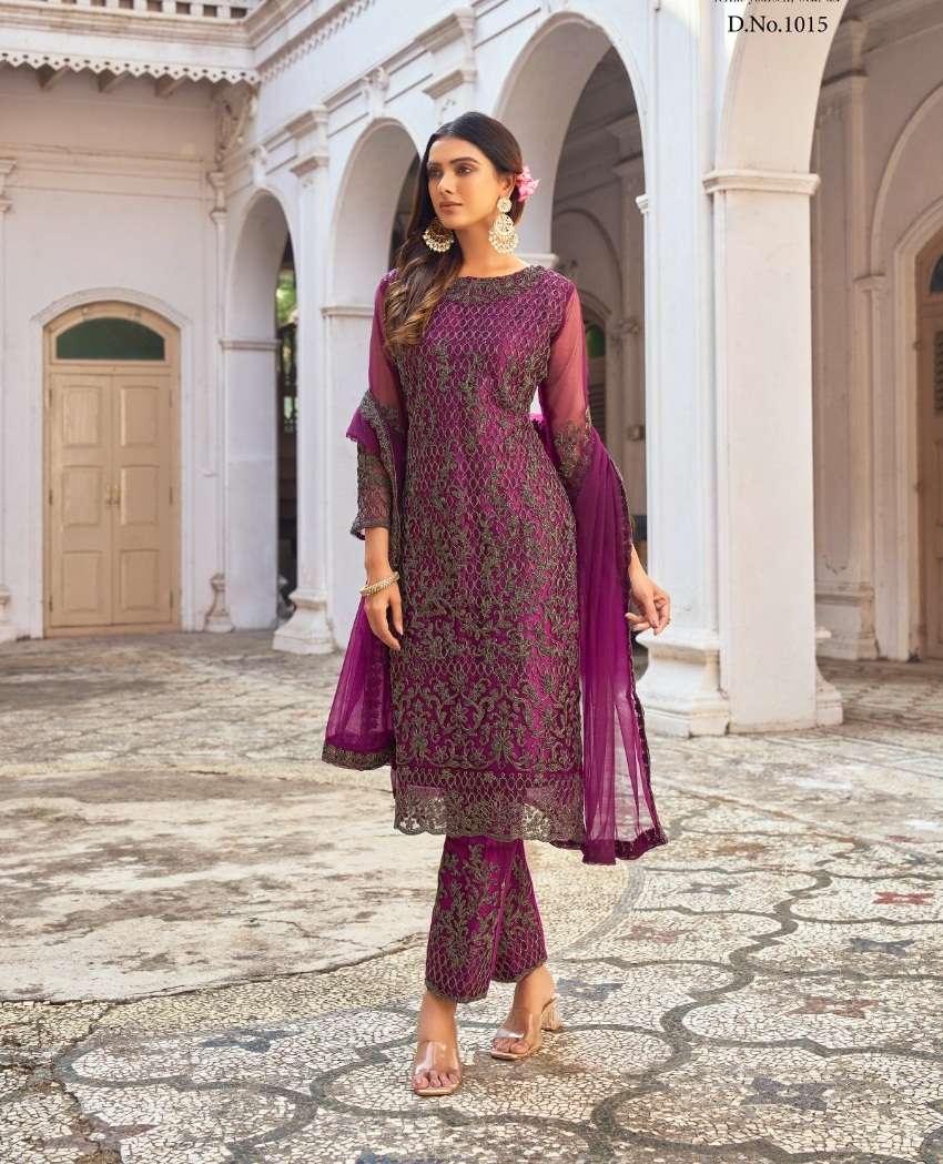 DESIGNER FANCY WEDDING PARTY FESTIVAL WEAR RANI PINK BUTTERFLY NET SALWAR SUIT SABAH SM 1015