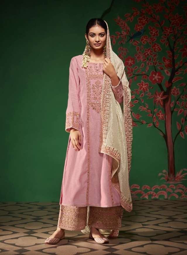 DESIGNER FANCY WEDDING PARTY WEAR PINK SILK SHARARA SALWAR SUIT SM KIMORA RABANI 2078