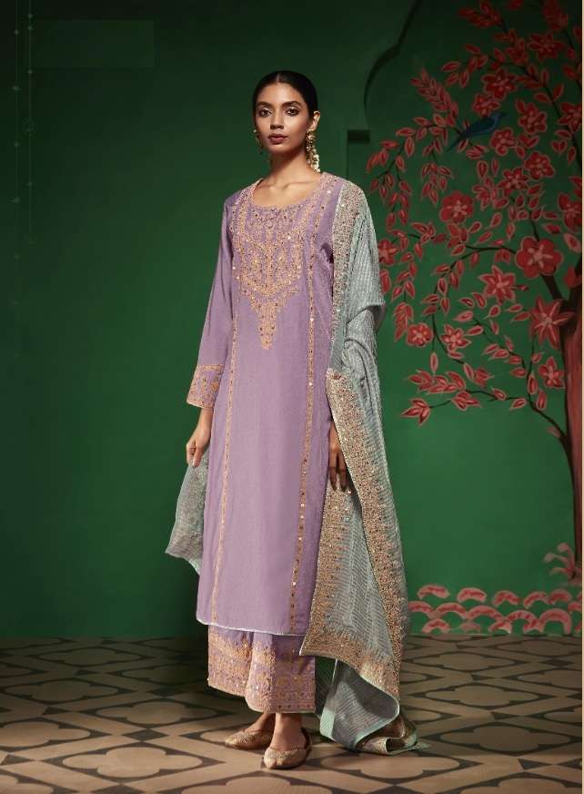 DESIGNER FANCY WEDDING PARTY WEAR PURPLE SILK SHARARA SALWAR SUIT SM KIMORA RABANI 2076