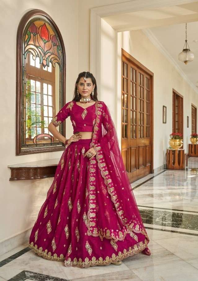 DESIGNER TRENDY STYLISH FANCY PINK WEDDING PARTY WEAR LEHENGA CHOLI IN ORGANZA FABRIC AAHVAN VIRASAT 2404