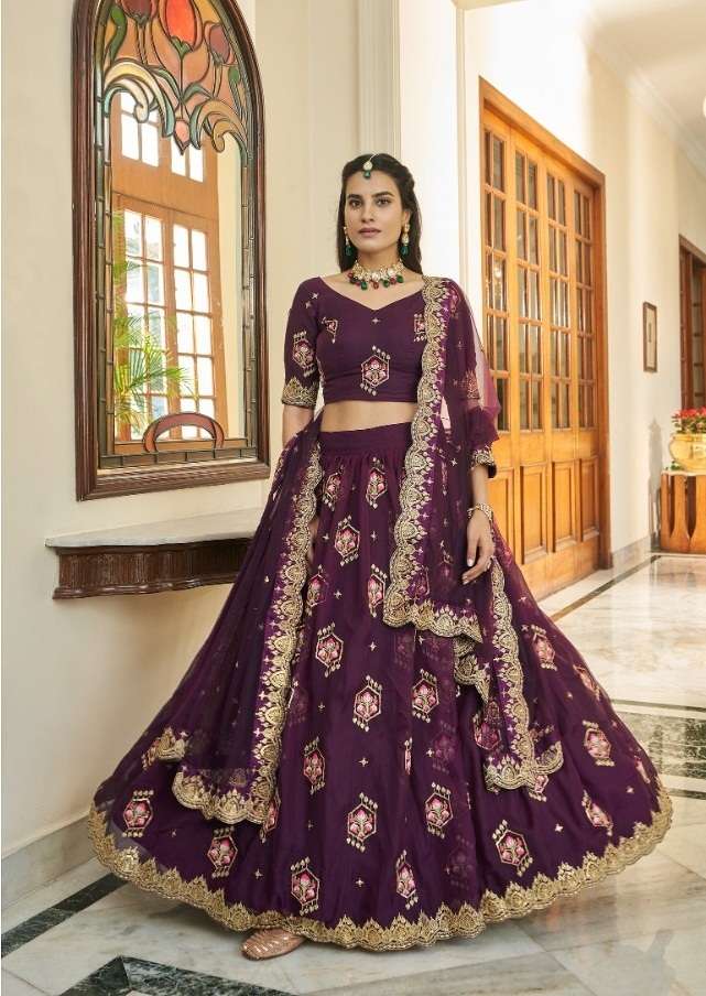 DESIGNER TRENDY STYLISH FANCY PURPLE WEDDING PARTY WEAR LEHENGA CHOLI IN ORGANZA FABRIC AAHVAN VIRASAT 2403