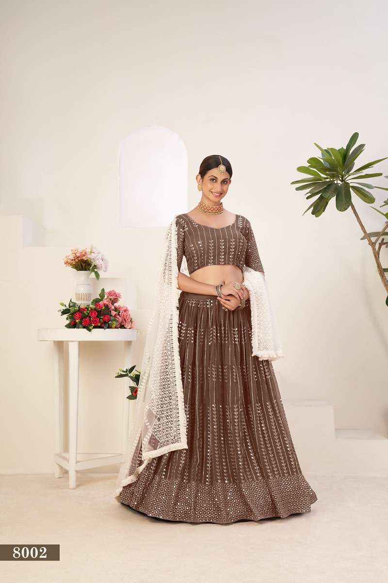 DESIGNER TRENDY STYLISH FANCY WEDDING PARTY WEAR BROWN LEHENGA CHOLI IN GEORGETTE FABRIC PC SIYA 8002