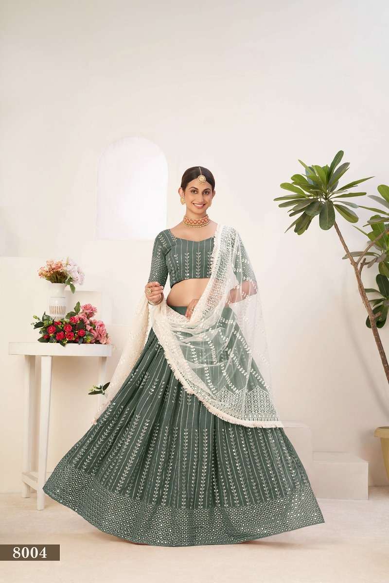 DESIGNER TRENDY STYLISH FANCY WEDDING PARTY WEAR GREEN LEHENGA CHOLI IN GEORGETTE FABRIC PC SIYA 8004