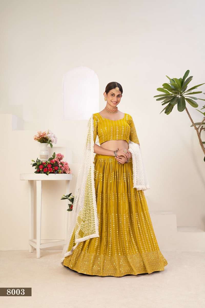 DESIGNER TRENDY STYLISH FANCY WEDDING PARTY WEAR YELLOW LEHENGA CHOLI IN GEORGETTE FABRIC PC SIYA 8003