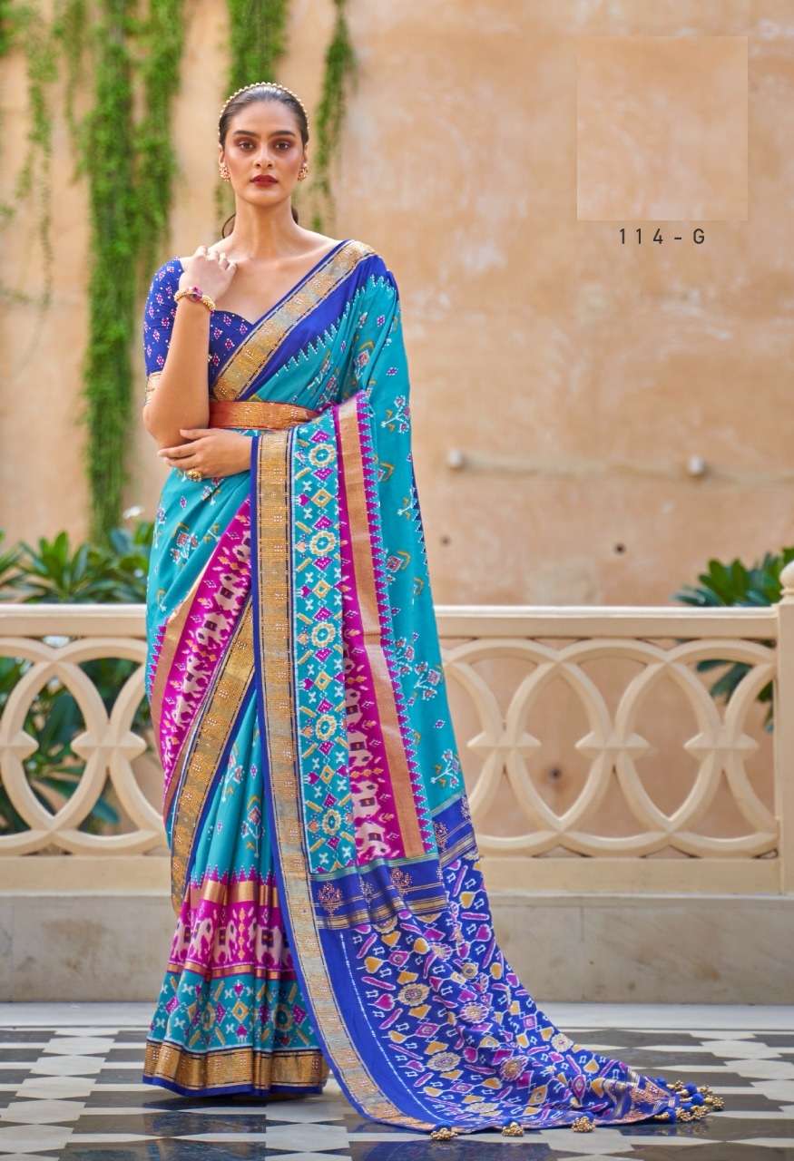 DESIGNER WEDDING PARTY FUNCTION WEAR BLUE SILK SAREE EXCLUSIVE COLLECTION REVAA NANDI 114G