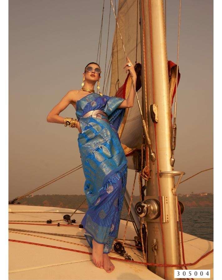 DESIGNER WEDDING PARTY FUNCTION WEAR BLUE SILK SAREE EXCLUSIVE COLLECTION RAJTEX KINGSTON 305004