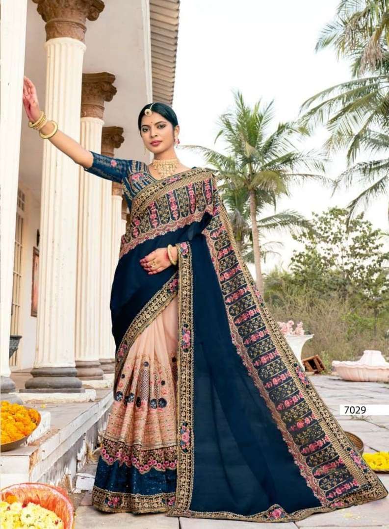 DESIGNER WEDDING PARTY FUNCTION WEAR FANCY BLUE SILK SAREE EXCLUSIVE COLLECTION KALISTA KHWAAB 7029