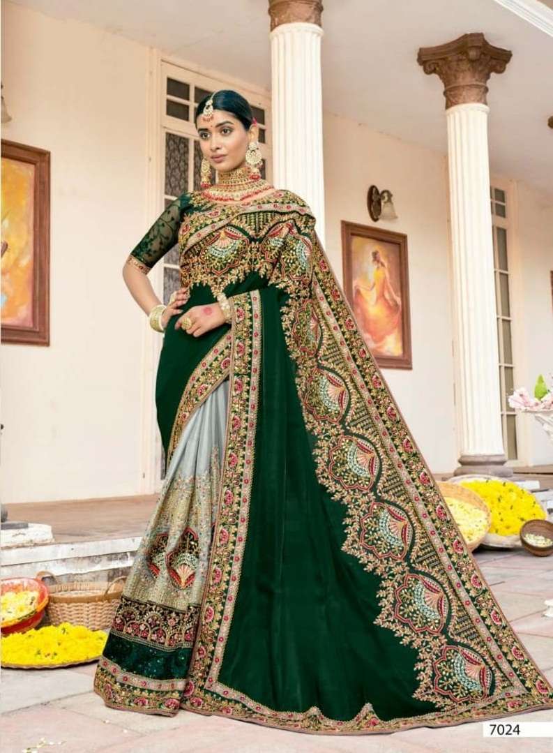 DESIGNER WEDDING PARTY FUNCTION WEAR FANCY GREEN SILK SAREE EXCLUSIVE COLLECTION KALISTA KHWAAB 7024