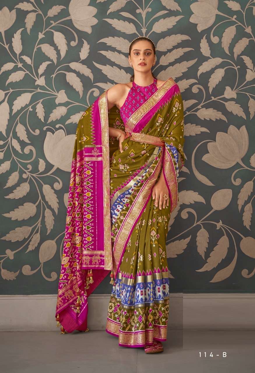 DESIGNER WEDDING PARTY FUNCTION WEAR GREEN SILK SAREE EXCLUSIVE COLLECTION REVAA NANDI 114B