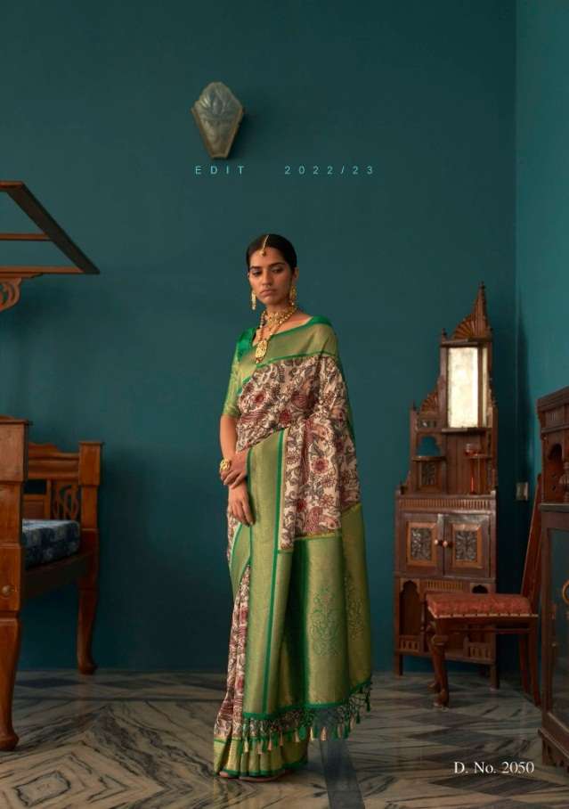 DESIGNER WEDDING PARTY FUNCTION WEAR GREEN SILK SAREE EXCLUSIVE COLLECTION KIMORA KALAMKANTHA 2050