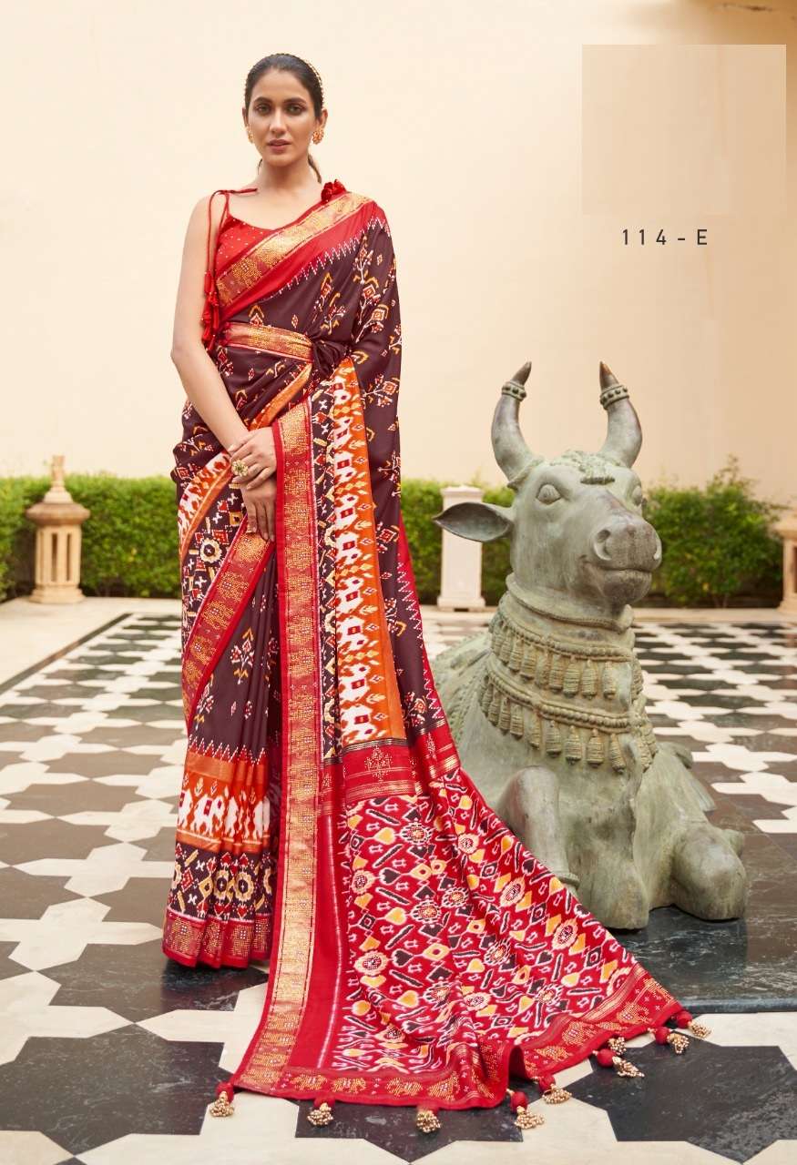 DESIGNER WEDDING PARTY FUNCTION WEAR MAROON BROWN SILK SAREE EXCLUSIVE COLLECTION REVAA NANDI 114E