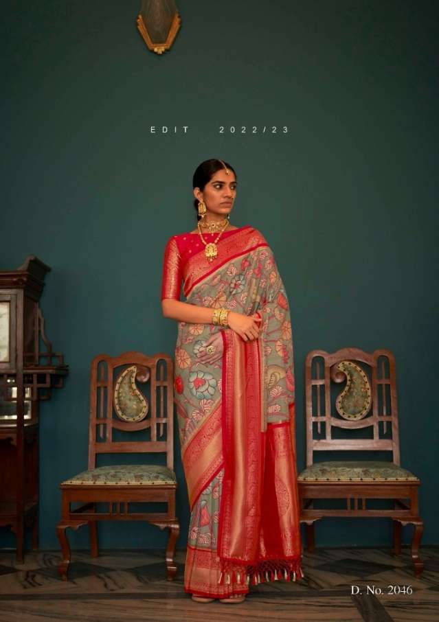 DESIGNER WEDDING PARTY FUNCTION WEAR RED SILK SAREE EXCLUSIVE COLLECTION KIMORA KALAMKANTHA 2046