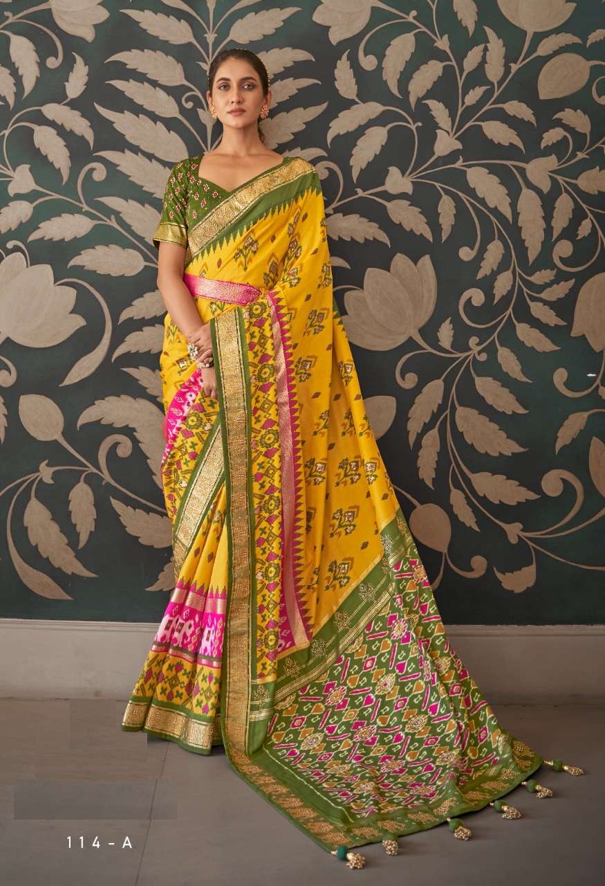 DESIGNER WEDDING PARTY FUNCTION WEAR YELLOW SILK SAREE EXCLUSIVE COLLECTION REVAA NANDI 114A