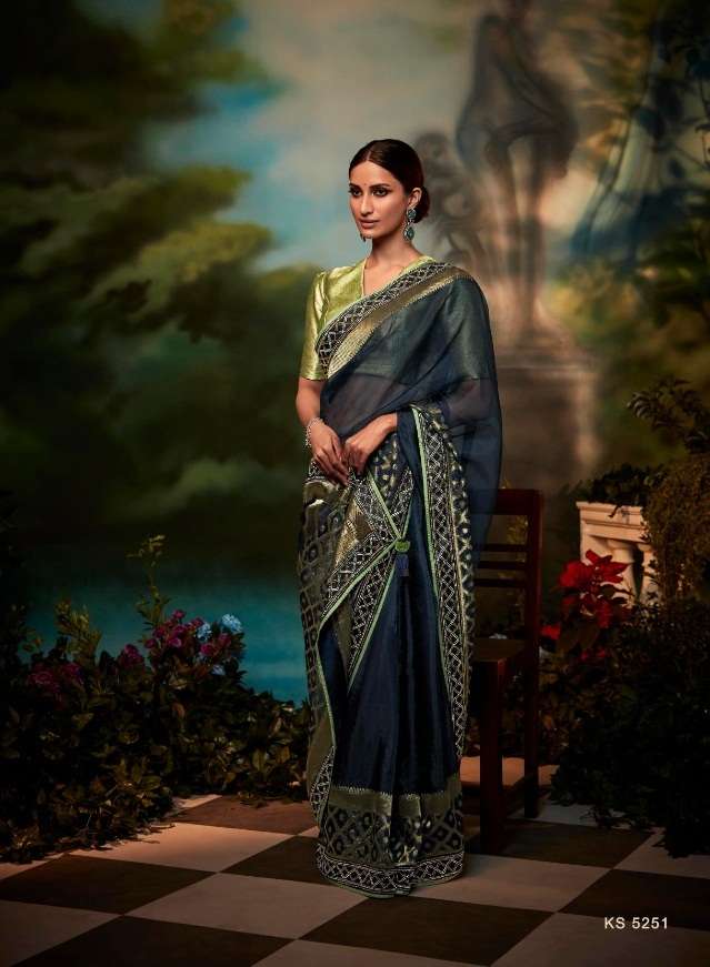 DESIGNER WEDDING PARTY WEAR FANCY BLUE SILK SAREE COLLECTION SM KIMORA KAJAL 5248