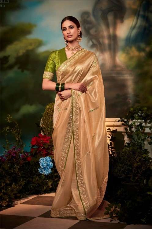 DESIGNER WEDDING PARTY WEAR FANCY CHIKU SILK SAREE COLLECTION SM KIMORA KAJAL 5248