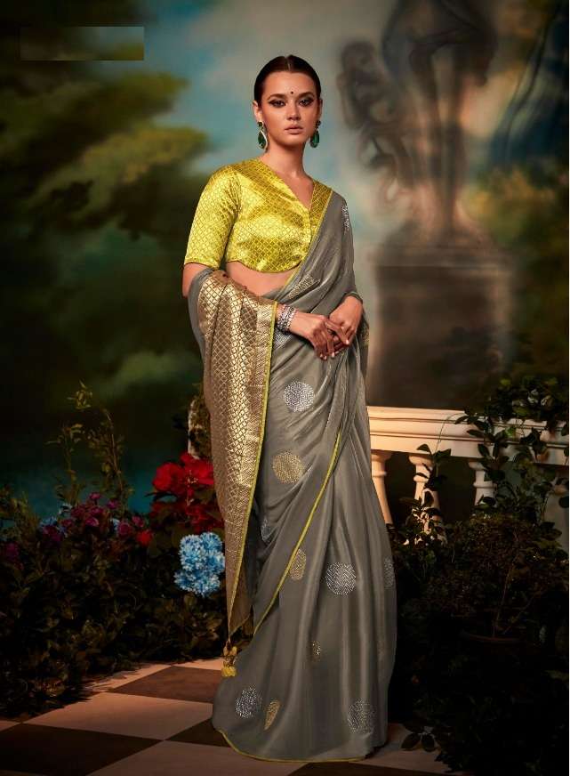 DESIGNER WEDDING PARTY WEAR FANCY GREY SILK SAREE COLLECTION SM KIMORA KAJAL 5241