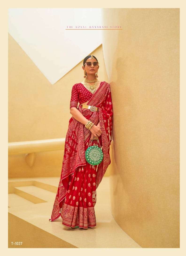 DESIGNER WEDDING PARTY WEAR FANCY ORGANZA RED SILK SAREE COLLECTION SM RATH RAJKANYA 1037