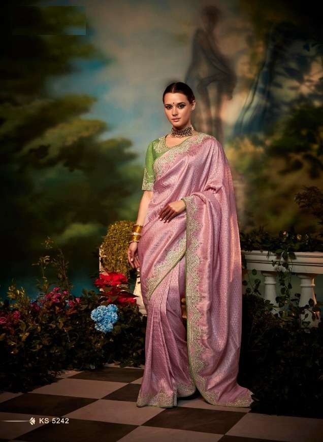 DESIGNER WEDDING PARTY WEAR FANCY PINK SILK SAREE COLLECTION SM KIMORA KAJAL 5242