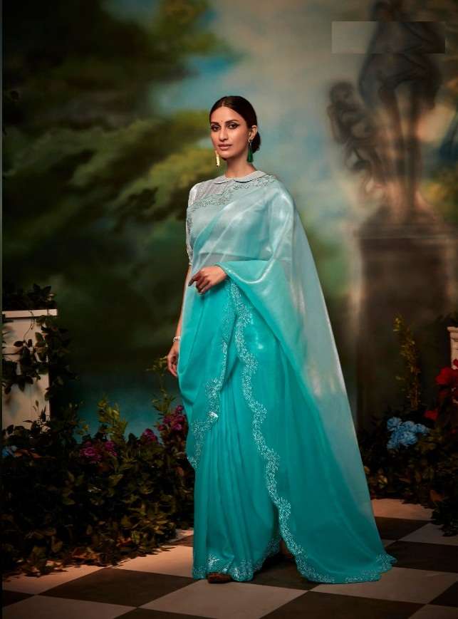 DESIGNER WEDDING PARTY WEAR FANCY SKY BLUE SILK SAREE COLLECTION SM KIMORA KAJAL 5245