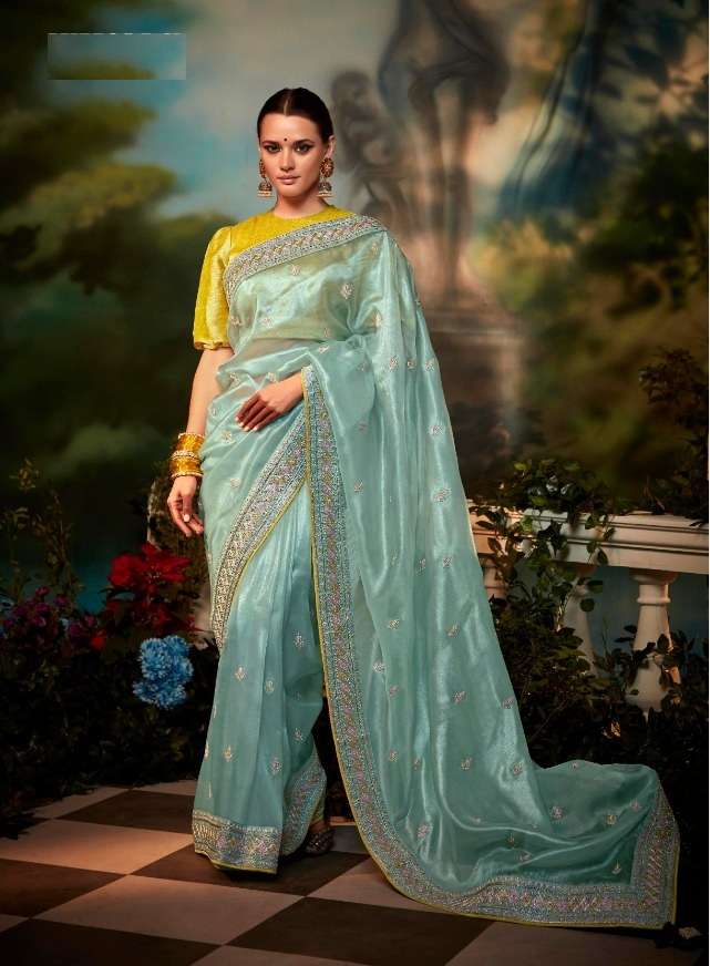 DESIGNER WEDDING PARTY WEAR FANCY SKY BLUE SILK SAREE COLLECTION SM KIMORA KAJAL 5250