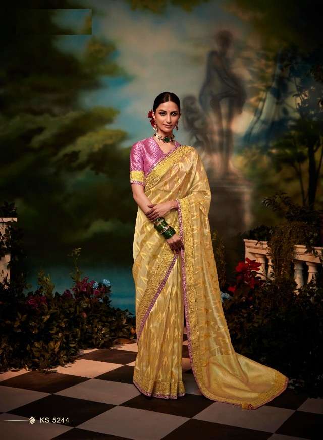 DESIGNER WEDDING PARTY WEAR FANCY YELLOW SILK SAREE COLLECTION SM KIMORA KAJAL 5244