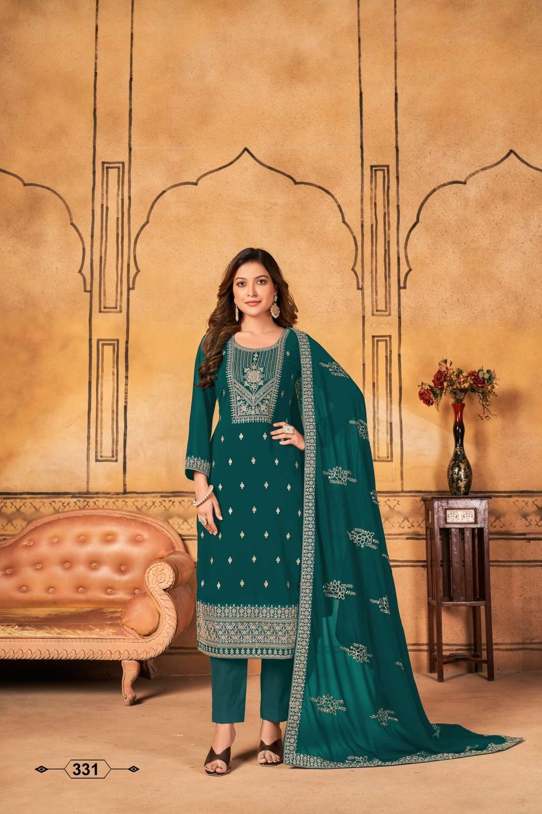 GREEN DESIGNER FANCY PARTY WEAR FAUX GEORGETTE STRAIGHT SALWAR SUIT VAANI 331