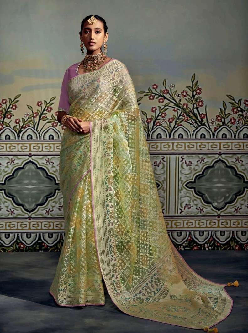 GREEN DESIGNER WEDDING PARTY WEAR FANCY BRASSO SAREE COLLECTION SM KIMORA MEERA 16042