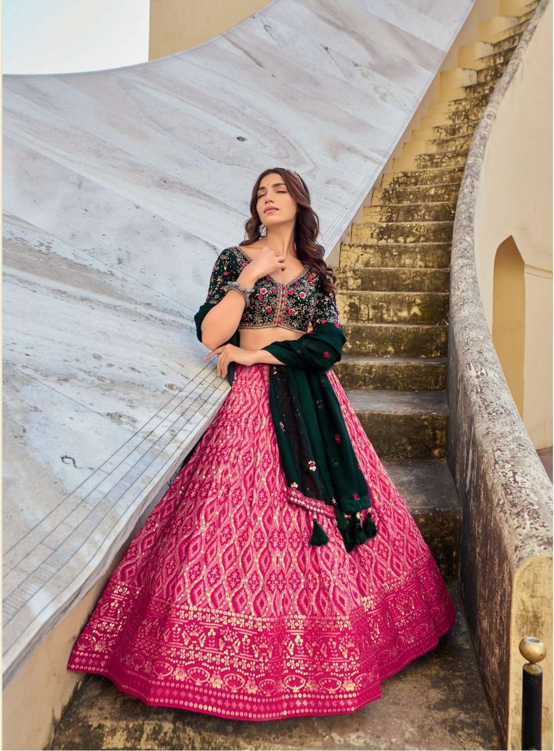 MAROON BEST DESIGNER PINK BRIDAL WEDDING PARTY WEAR HEAVY PURE GEORGETTE LEHENGA CHOLI NAVKAR 07