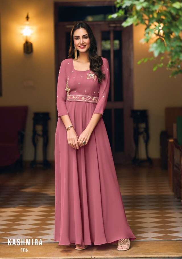 PINK DESIGNER FANCY MOST SELLING GEORGETTE READY TO WEAR KHATLI WORK ANARKALI SUIT FOR PARTY CASUAL WEAR ZAVERI KASHMIRA 1116