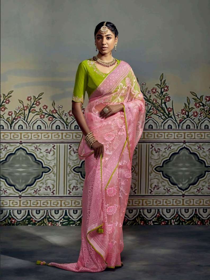 PINK DESIGNER WEDDING PARTY WEAR FANCY BRASSO SAREE COLLECTION SM KIMORA MEERA 16041