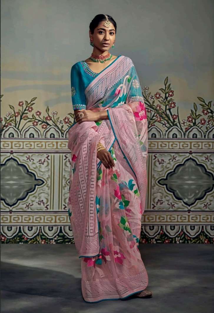 PINK DESIGNER WEDDING PARTY WEAR FANCY BRASSO SAREE COLLECTION SM KIMORA MEERA 16044