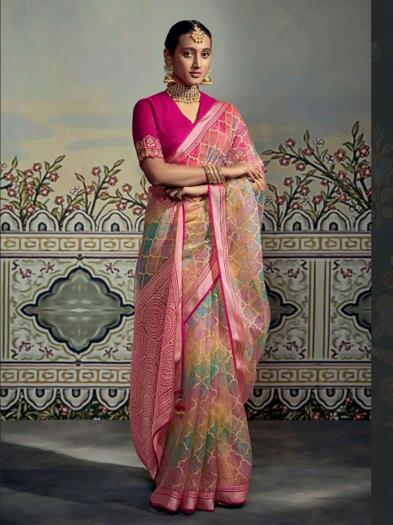 PINK DESIGNER WEDDING PARTY WEAR FANCY BRASSO SAREE COLLECTION SM KIMORA MEERA 16046