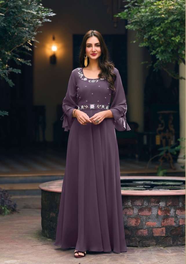 PURPLE DESIGNER FANCY MOST SELLING GEORGETTE READY TO WEAR KHATLI WORK ANARKALI SUIT FOR PARTY CASUAL WEAR ZAVERI KASHMIRA 1115