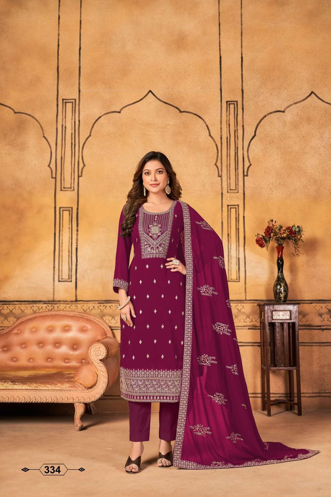 RANI DESIGNER FANCY PARTY WEAR FAUX GEORGETTE STRAIGHT SALWAR SUIT VAANI 334