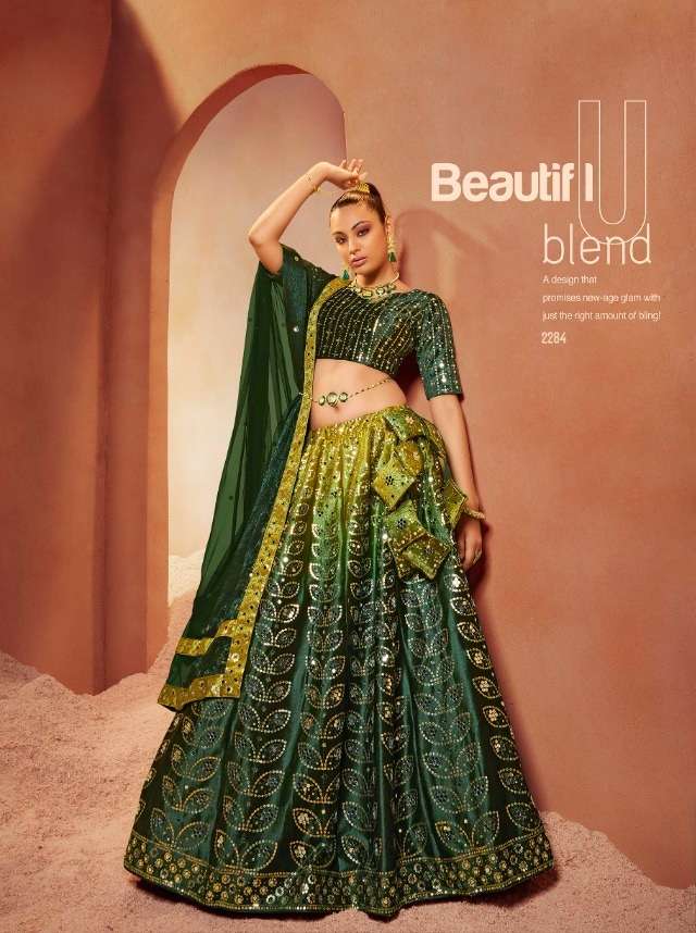 TRENDY DESIGNER FANCY WEDDING PARTY WEAR HEAVY GREEN VELVET LEHENGA CHOLI KF BRIDESMAID 2284