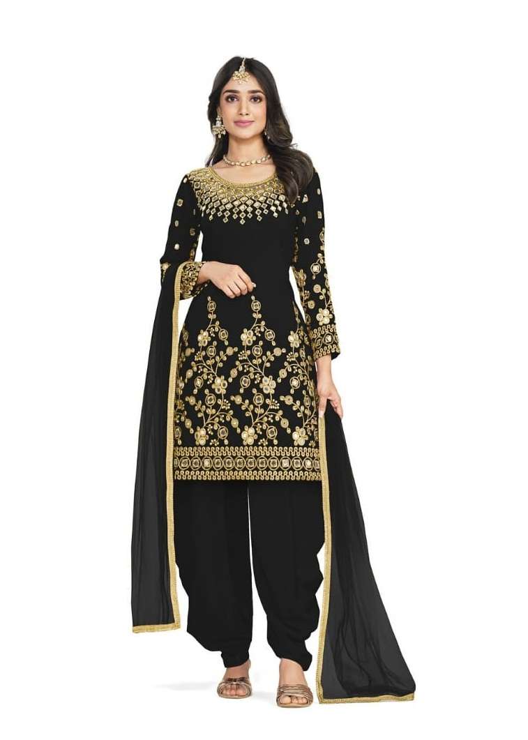 DESIGNER BLACK SILK PATIYALA SALWAR SUIT NEW DESIGN SHREEMATEE FASHION 172B