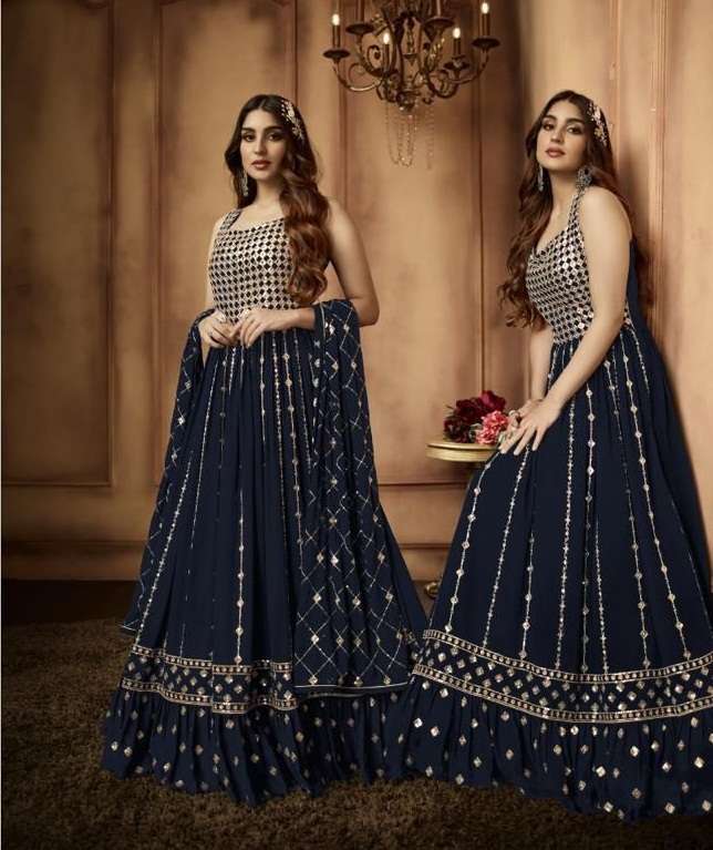 DESIGNER BLUE ANARKALI GOWN SALWAR SUIT FOR WEDDING PARTY WEAR IN FAUX GEORGETTE FABRIC JG FIONA 51172D