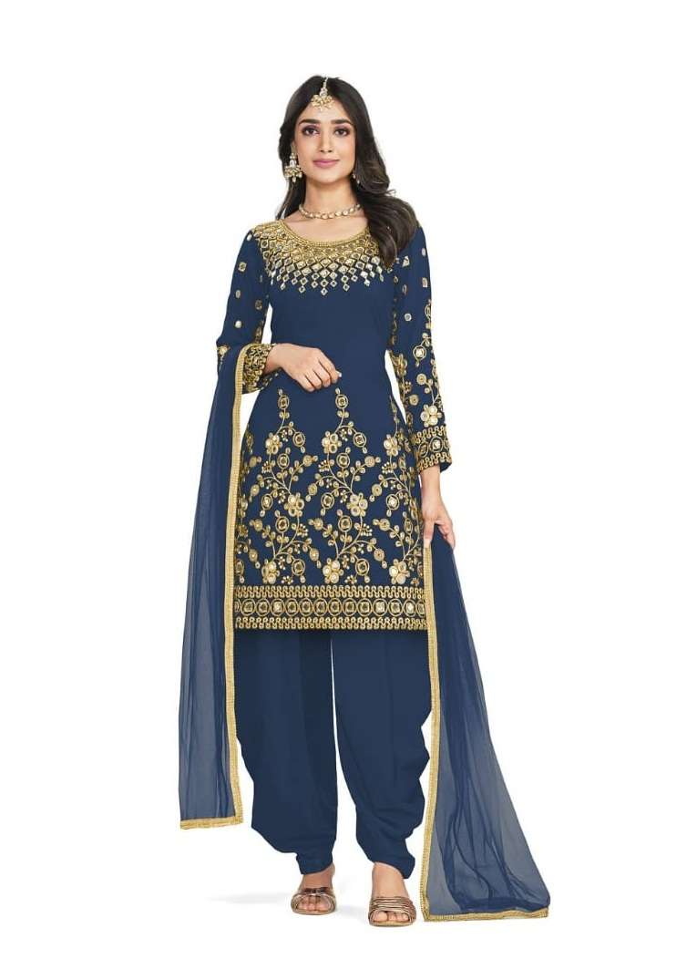 DESIGNER BLUE SILK PATIYALA SALWAR SUIT NEW DESIGN SHREEMATEE FASHION 172D